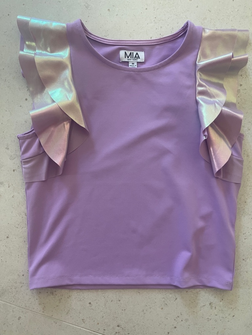 MIA Lavender Iridescent Ruffle Tank